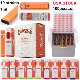 USA Stock Dabwoods Dernivable E Cigarettes 1 ml Disposables Pens de vape Papes de dispositif vide RECHARAGE 280MAH Batterie 10 FLAVOR