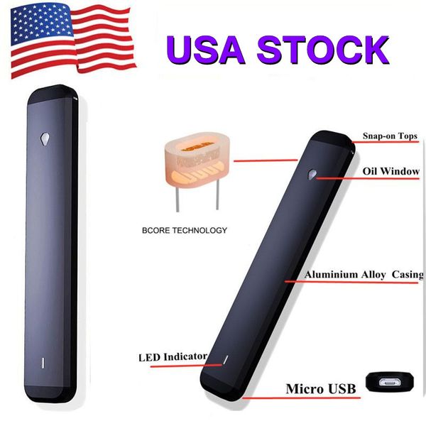 USA STOCK Stylo vape jetable 1 ml Cartouches E-cigarette Épaisse Pod d'huile Vide Port Micro USB Rechargeable 280 mah Batterie Bobines En Céramique Vaporisateur 200 pcs / étui