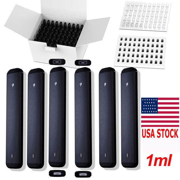 USA Stock Disposable Vape Pen 1ml VACAGE E-cigarette vide Vaporizes de cigarette épaisses Pentes à huile Flat Pens Rechargeable 280mAh Batterie en céramique D9 Vaporisateur Custom Logo Boîtes