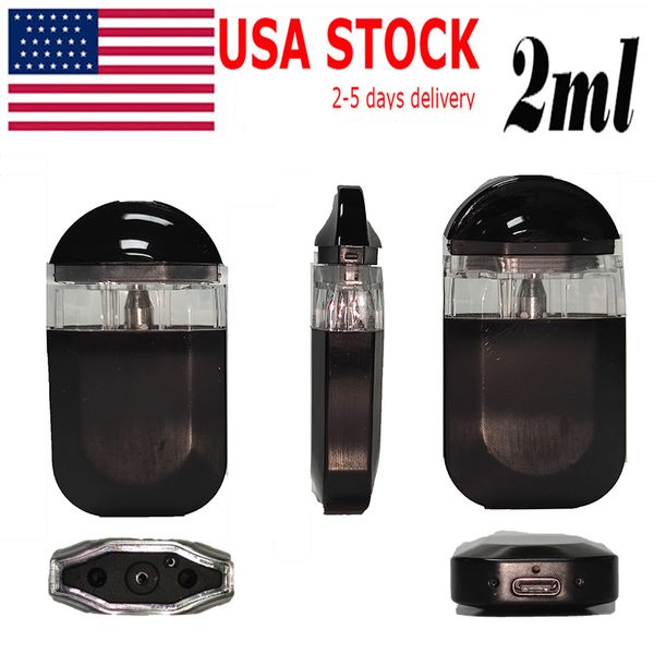 USA STOCK Stylo Vape jetable 2 ml Pod plat E-cigarettes Vides Chariots à huile épaisses Batterie rechargeable 280 mAh Vaporisateur à bobine en céramique Stylos d'échantillon Logo personnalisé OEM 50pcs / lot