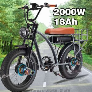USA Stock Dual Motor 2000W elektrische fietsen 20 inch off-road ebike voor volwassenen met 48V 18AH afneembare lithiumbatterij Sneeuw EBike