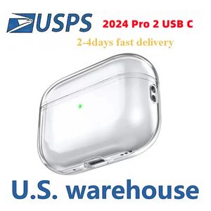 USA Stock pour Apple Airpods Pro 2 Génération 3rd Airpod Max Pro 2 Accessoires USB C écouteurs casques sans fil Bluetooth Bluetooth Cases Silicone Airpod Pro TPU Cas