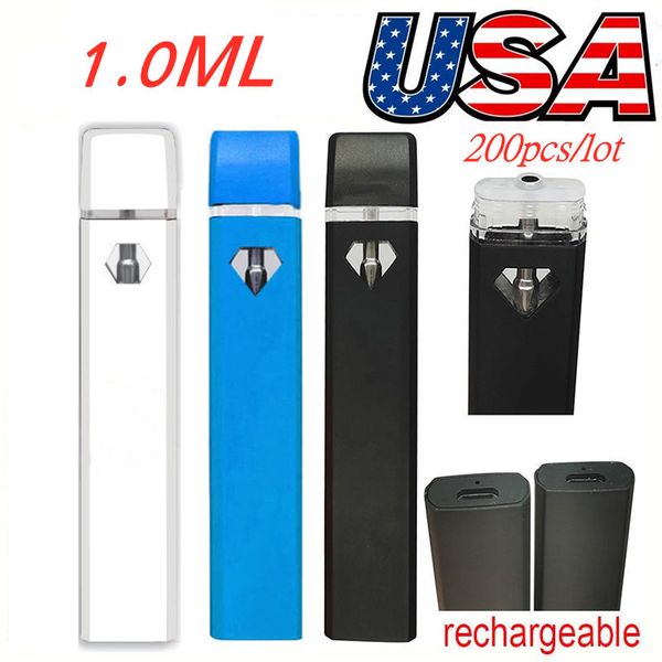 USA Stock Recargable 1.0 ml de vape desechable Pen e cigarrillos 280 mAh Batería Vaporizador Vaporizador Vaporizador Un logotipo personalizado de cartuch