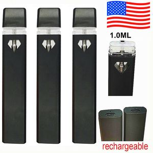 USA Stock Oplaadbare wegwerpbare vape pen 1,0 ml e-sigaretten 280 mAh batterij leeg 1 ml pods Vaporizer Pennen Cartridge met weergaves venster OEM Logo