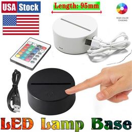 USA Stock Luces LED RGB Base de la lámpara de interruptor 3D Touch para ilusión Panel de luz acrílico 2A Batería o DC5V USB alimentado225b