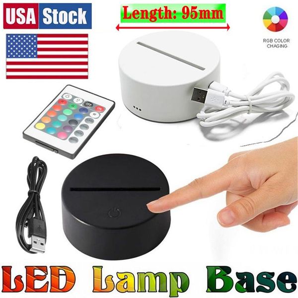 USA Stock RGB LED LUMIÈRES 3D Touch Interrupteur Base de lampe pour illusion 4 mm Panneau lumineux acrylique 2A Batterie ou DC5V USB alimenté2442