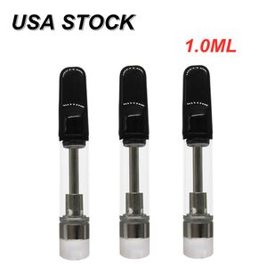 USA VOORRAAD Vape Cartridges 1 ml E-sigaret Karren Dikke Olie Verstuivers Lege Platte Schroef in Tips Keramische Spoel vaporizer Wit Zwart 510 draad Verstuiver 1000 STK/PARTIJ