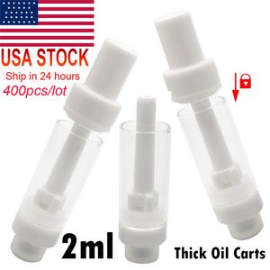 USA STOCK Cartouches de vape 2 ml Chariots entièrement en céramique Atomiseurs d'huile épais E-cigarette Presse vide dans la pointe Vaporisateur à bobine en céramique Conseils ronds Presse sans plomb par machines