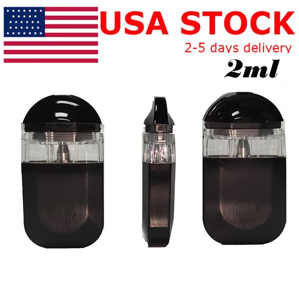 USA STOCK Vape Pen 2 ml Pods plats Jetables E-cigarettes Vaporisateur à bobine en céramique Cartouches d'huile épaisses vides Type-C Batterie rechargeable 280 mAh Stylos d'échantillon Logo personnalisé