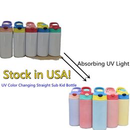 USA stocké UV Couleur Changer de bouteille 12oz sublimation Straight Kids Taspy Tasses en acier inoxydable Double Mur Isulate Sunsh256M