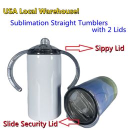 USA stocks Sublimation 12oz Cups Sippy Tazas para niños con dos tapas en blanco blancos Botellas de agua recta Tapa de acero inoxidable de acero inoxidable Wal 241X