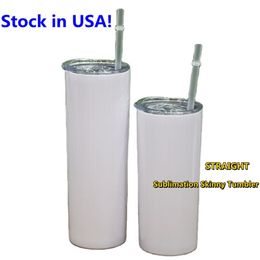 USA Stocks Sublimation 15oz Gobelets droits droits avec couvercle en plastique Paille en acier inoxydable Double paroi isolée sous vide W311Q