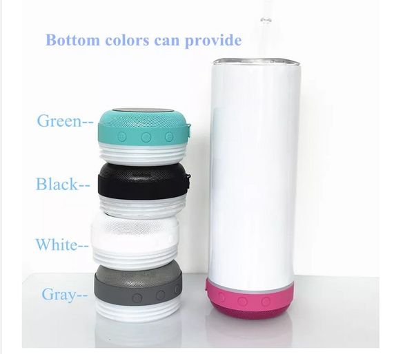 USA STOCKS Sublimation Straight 20oz Tumblers con Bluetooth Speaker Bottoms Tapa de paja Acero inoxidable Doble pared con aislamiento Paquete pequeño Colores mezclados