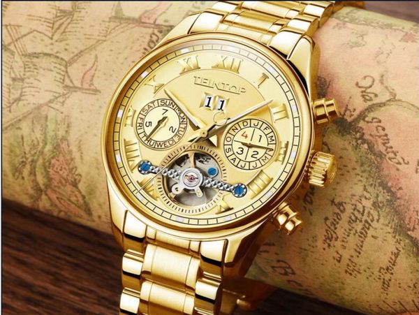 Estilo de EE. UU. Reloj de oro mecánico automático para hombres New Day Seman Mes de acero Cambio de acero Classic Mens Wrist Watches Gift Bo6401217