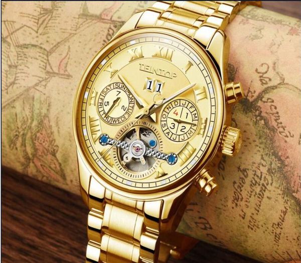 Estilo de EE. UU. Reloj de oro mecánico automático para hombres New Day Seman Mes de acero Cambio de acero Classic Mens Wrist Watches Gift Bo2814439