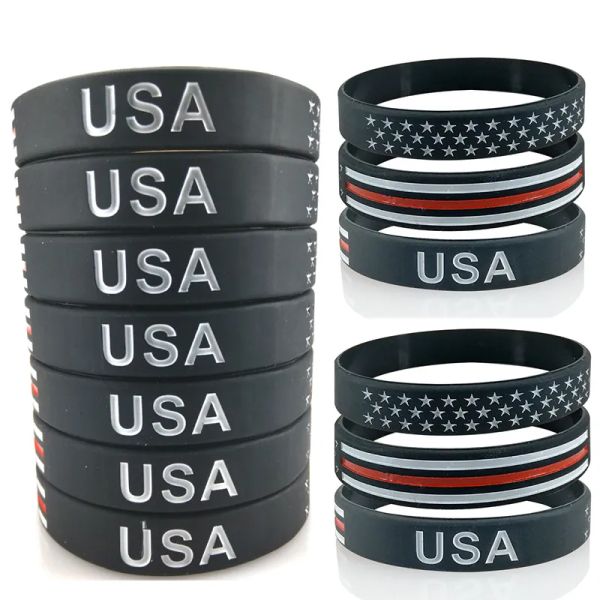 Bracelets en Silicone avec ligne bleue fine, drapeau américain, 0110