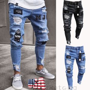 USA Trendy Jeans Skinny Biker Détruit Effiloché Slim Fit Denim Pantalon Déchiré