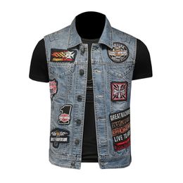 Usa Vintage Denim bolsillo solapa delgada prendas de vestir exteriores botón sin mangas motocicleta chaleco Biker chaquetas hombre 4XL negro