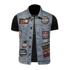 Usa Vintage Denim poche revers mince vêtements d'extérieur bouton sans manches moto gilet Biker vestes homme 4XL noir