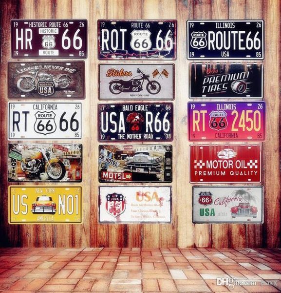 USA Vintage Metal Tin Signs Route 66 Numéro de voiture Plaque d'immatriculation Plaque Affiche Plaque Club Club Mur Garage Decoration Home Decoration 1530cm Abox7818802