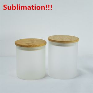 USA Warehouse 10oz Sublimation Blanks Pot de bougie en verre Tasses à bière en verre dépoli pour la fabrication de bougies Récipients à bougies avec couvercles en bambou