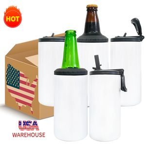 USA Warehouse Gratis Verzending 12oz 16oz dubbelwandige Rvs Bier blanco sublimatie wit DIY skinny straight 4 in 1 geïsoleerde koeler
