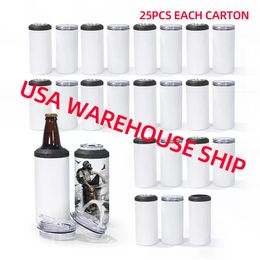 VS Warehouse 16oz Drink Tumbler 12oz Sublimation 4 op 1 Kan koelere pasvorm voor 12 ounce Standard Can Skinny Cans Beerfles met twee deksel