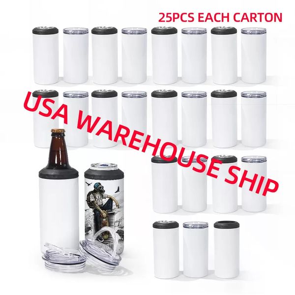 USA Warehouse 16oz bebiendo vaso de 12oz sublimación 4 en 1 lata puede enfriar un ajuste para una botella de cerveza de lástulas flacas de 12 onzas con dos tapa