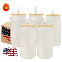 VS Warehouse 16oz Frosted Clear Glass Mokken Mason Jars Drink Travel Cups voor warmtepers afdruktumblers 50 stc/Carton SS0525