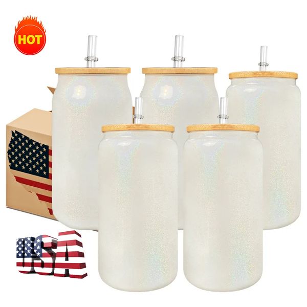 Almacén de EE. UU., tazas de vidrio transparente esmerilado de 16 oz, tarros de masón, tazas de viaje para beber, vasos de impresión con prensa térmica, 50 unidades/cartón 1208