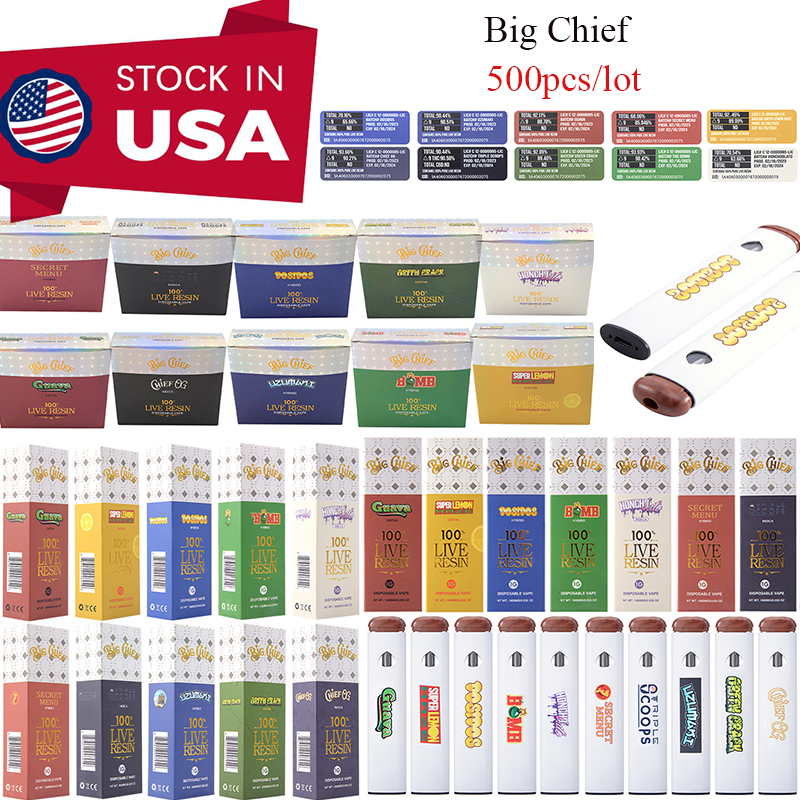 USA Warehouse 1ML Big Chief Empty E Cigarettes Disposable Vape Pens 10 Flavors Preheating Box Package With 280mAh Battery Pens Rechargeable Vaporizers 500pcs