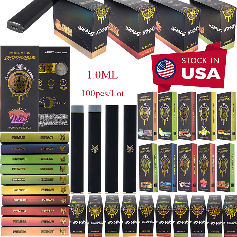 USA Warehouse 1ml Muha Meds Empty E Cigarettes Diamond Reserve Rechargeable Disposable Vape Pen 280mAh Battery Micro USB 10 Flavors Available 100pcs Per lot