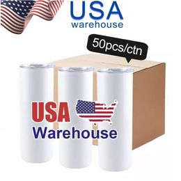 USA Magazijn 20 Oz Sublimatie Tuimelaars Rvs Dubbelwandige Geïsoleerde Koffiemok Witte Rechte Blank Voorradig ss0208