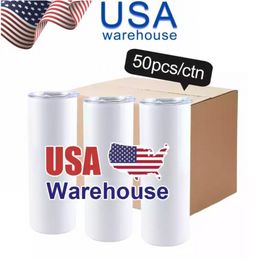 VS Warehouse 20 oz sublimatietumblers roestvrij staal dubbele wand geïsoleerde koffie thee mokken spaties witte rechte water flessen ss1213