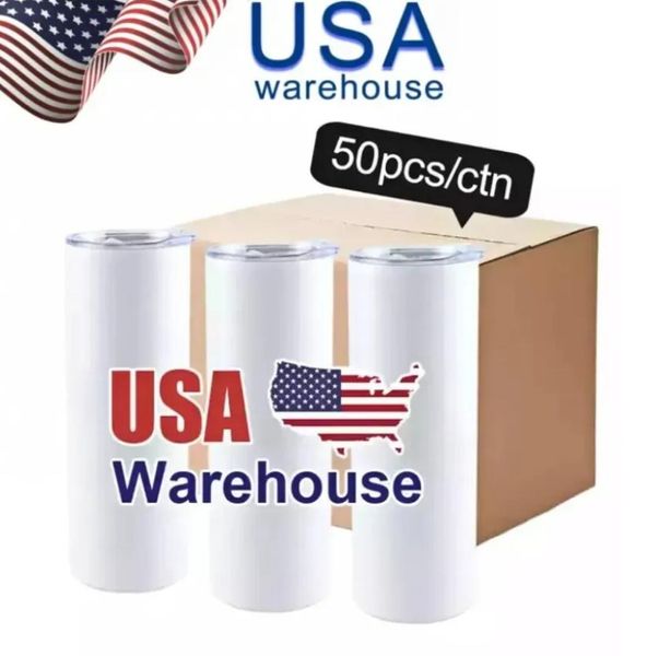 Almacén de EE. UU. Vasos de sublimación de 20 onzas Taza de café con aislamiento de doble pared de acero inoxidable Blanco recto en blanco abastecido E1019