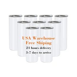 USA Warehouse 20oz Blanks Sublimation Tumbler Stainess Steel Coffee Tea Mugs Taza de agua aislada con pajita de plástico y tapa tt0320