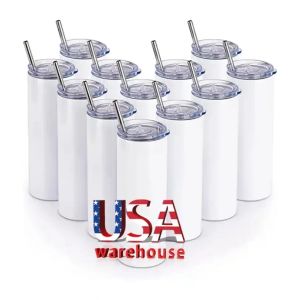 USA Warehouse 20oz Sublimation Gangliers Staintess Steel Coffee Tas tasses de thé Blanks Bouteilles d'eau avec paille et couvercle en plastique