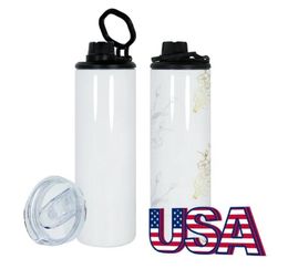 USA magazijn 20oz sublimatie fles water rechte tumbler bidon met 2 deksels met stro 30 stks/doos