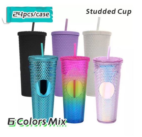 USA Warehouse 24oz Tobered Classed avec couvercle et paille à double paroi à double paroi de gobelets en plastique 710 ml