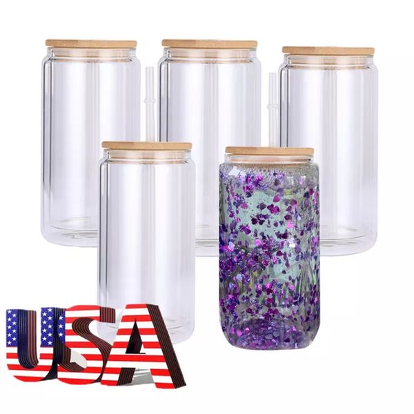 USA Warehouse Lot de 25 gobelets à sublimation à double paroi de 20 oz en verre pouvant former une boule à neige imprimée transparente avec couvercle et paille JN26