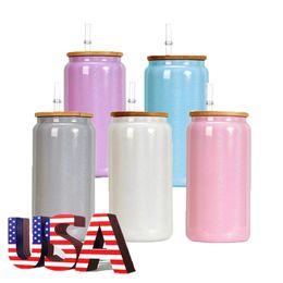 USA Entrepôt 25Packs 16oz Verre Irisé Can Tumbler Jus En Vrac Café Bière Verre Soda Can Sublimation Shimmer Verre Can 240117