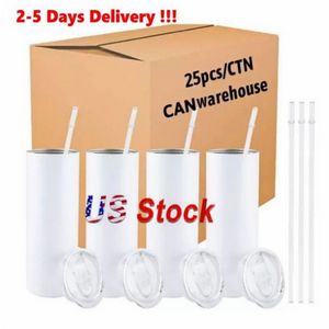 VS Warehouse 25pc/doos mokken recht 20oz sublimatietumbler blanco roestvrijstalen mokken diy taps toelopende vacuüm geïsoleerde auto koffie mokken ss1109