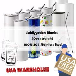 USA Magazijn 25 st/doos STRAIGHT 20 oz Sublimatie Tumbler Blank RVS Mokken DIY Taps Vacuüm Geïsoleerde Auto Koffie 2 Dagen Levering 0101