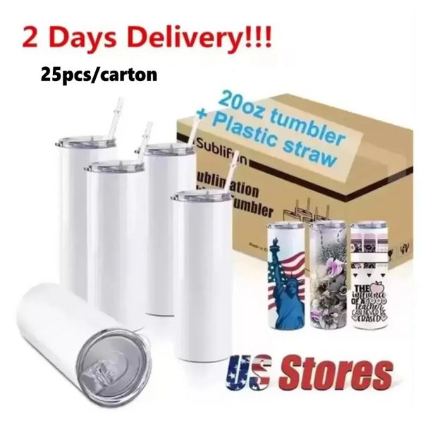 USA Warehouse 25pc / carton DROIT 20 oz Sublimation Tumbler Blanc En Acier Inoxydable Tasses DIY Vide Isolé Voiture Café 2 Jours De Livraison bb1223