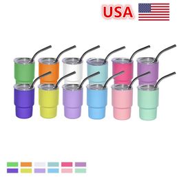 USA Warehouse Vaso de chupito de sublimación de 3 oz Vaso de vino de 90 ml Vaso de chupito de acero inoxidable de doble pared sin vacío con tapa y pajita para bricolaje 12 colores