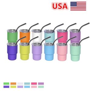 USA Warehouse Verre à shot à sublimation de 3 oz Gobelet à vin de 90 ml Verre à shot à double paroi en acier inoxydable sans vide avec couvercle et paille pour bricolage 12 couleurs