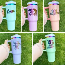 USA magazijn 40oz helder mat macaron kleur roestvrij staal regenboog vergulde drinkbeker vacuüm thermos waterfles met afneembaar handvat voor lasergravure