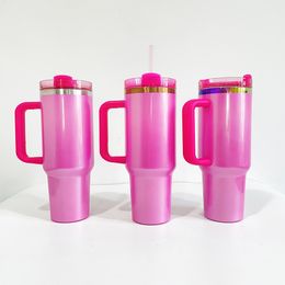 USA magazijn 40oz gladde glitter roze vacuüm geïsoleerde zilveren koperen regenboog vergulde drinkbeker outdoor waterflessen reismokken voor sublimatie en laser