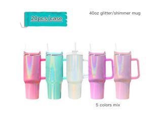 VS Warehouse 40oz Sublimatie Glitter Tumbler met handvat glinsterende tuimelaar roestvrij staal grote capaciteit bier mok geïsoleerde reismok reizen koffie mok nieuw