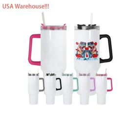 USA Warehouse 40oz Sublimation Tumbler Taza de cerveza de gran capacidad de acero inoxidable Taza de viaje aislada con mango extraíble Taza de café de viaje 20pcs / case